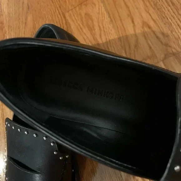 Rebecca Minkoff Petra Black Pointed Toe Studded Leather Loafers Size 6.5 - Picture 3 of 6